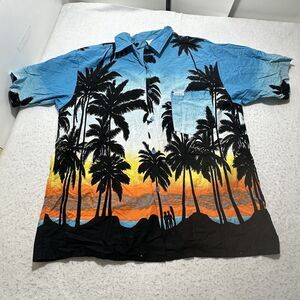 Dorsett Tees Men's XXL Short Sleeve Hawaiian Palm Tree Sunset Button Up Shirt